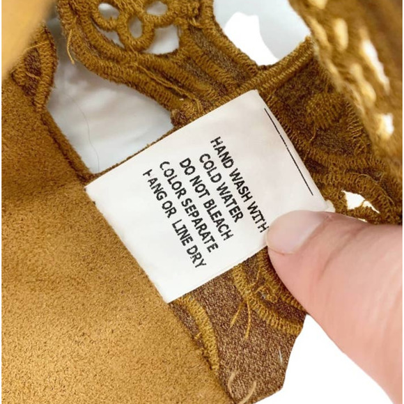 HONEY Punch Vintage Suede Crochet Cut-Out Festival Bralette Criss-Cross Back - Picture 9 of 9